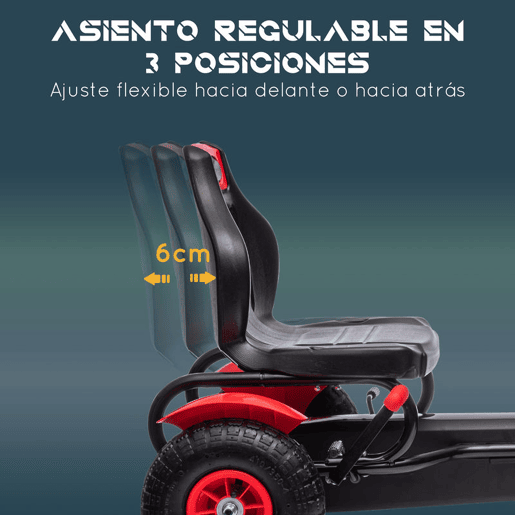 HOMCOM Kart a Pedais para Crianças Kart a Pedais Infantil com Assento Ajustável Pneus de Goma Travão de Mão para Crianças de 5-12 Anos Carga Máxima 50 kg 121x58x61 cm Vermelho