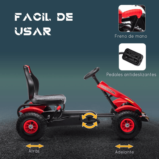 HOMCOM Kart a Pedais para Crianças Kart a Pedais Infantil com Assento Ajustável Pneus de Goma Travão de Mão para Crianças de 5-12 Anos Carga Máxima 50 kg 121x58x61 cm Vermelho