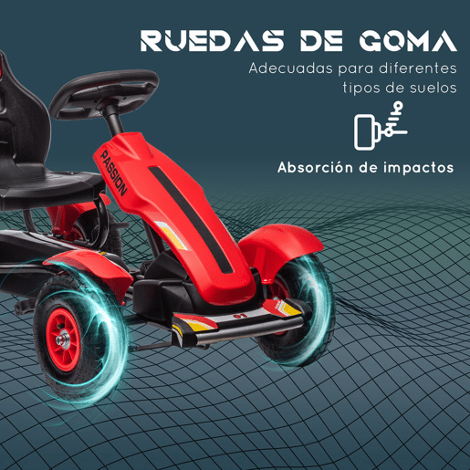 HOMCOM Kart a Pedais para Crianças Kart a Pedais Infantil com Assento Ajustável Pneus de Goma Travão de Mão para Crianças de 5-12 Anos Carga Máxima 50 kg 121x58x61 cm Vermelho