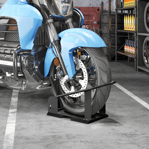 HOMCOM Cavalete de Moto Carga 816,5 kg Suporte para Roda Dianteira de Motocicleta Robusto com Altura Ajustável em 3 Níveis para Rodas Ø38,1-53,34 cm Preto