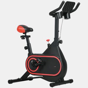 SPORTNOW Bicicleta Estática com Ecrã LCD Assento e Guiador Ajustáveis Volante 4 kg e Porta Garrafa 93x48,5x102-112 cm Vermelho e Preto