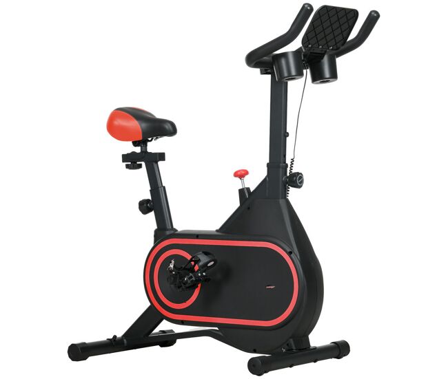 Sportnow bicicleta estática bici estática resistencia magnética ajustable con volante de inercia 4 kg pantalla lcd silencioso asiento ajustable y soporte de vasos carga 120 kg para casa gimnasio rojo
