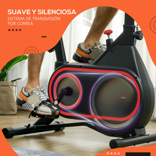 SPORTNOW Bicicleta Estática com Ecrã LCD Assento e Guiador Ajustáveis Volante 4 kg e Porta Garrafa 93x48,5x102-112 cm Vermelho e Preto