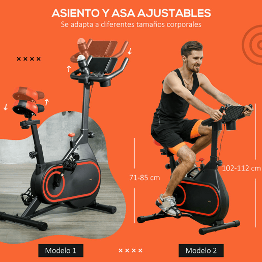 SPORTNOW Bicicleta Estática com Ecrã LCD Assento e Guiador Ajustáveis Volante 4 kg e Porta Garrafa 93x48,5x102-112 cm Vermelho e Preto