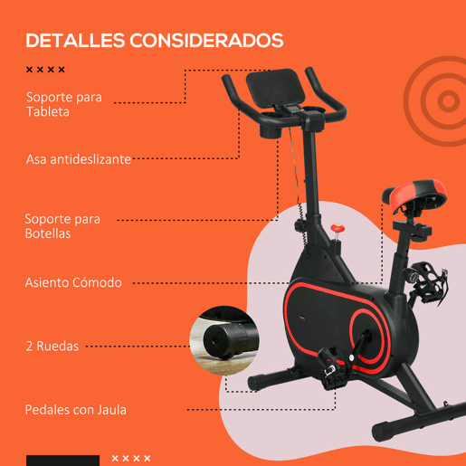 SPORTNOW Bicicleta Estática com Ecrã LCD Assento e Guiador Ajustáveis Volante 4 kg e Porta Garrafa 93x48,5x102-112 cm Vermelho e Preto
