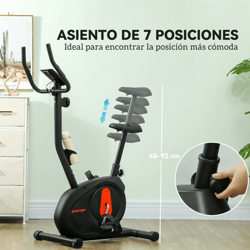 SPORTNOW Bicicleta Estática Silenciosa com 8 Níveis de Resistência Magnética Sensor de Frequência Assento Ajustável Ecrã LCD e Suporte para Telemóvel Carga 100 kg 88x50,5x131,5 cm Preto