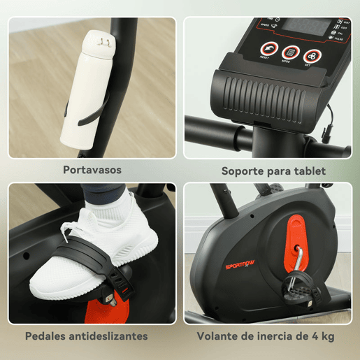 SPORTNOW Bicicleta Estática Silenciosa com 8 Níveis de Resistência Magnética Sensor de Frequência Assento Ajustável Ecrã LCD e Suporte para Telemóvel Carga 100 kg 88x50,5x131,5 cm Preto