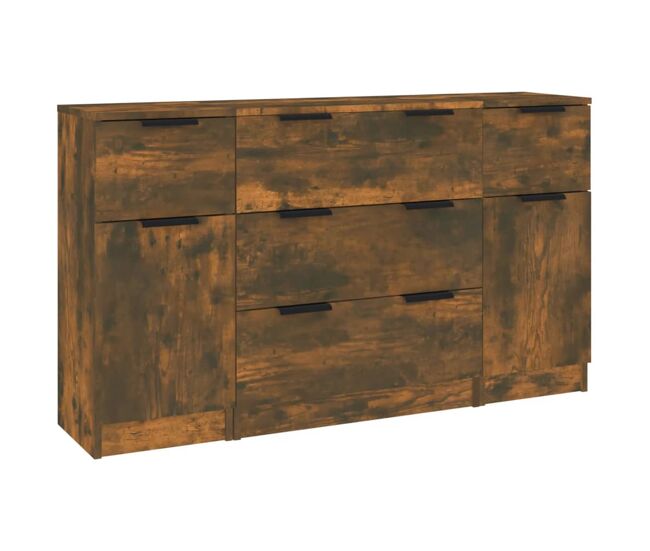 Vidaxl set de aparador 3 piezas madera contrachapada roble ahumado