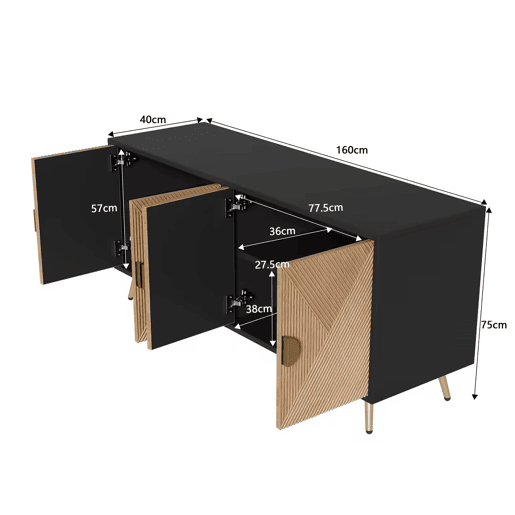 Aparador de mdf e painel de partículas com 4 portas,preto+madeira