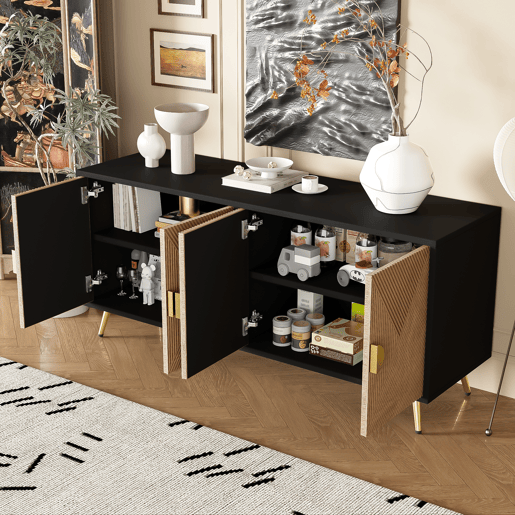 Aparador de mdf e painel de partículas com 4 portas,preto+madeira