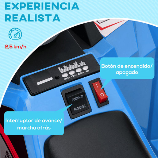 HOMCOM Quadriciclo Elétrico para Crianças 18-36 Meses Veículo Elétrico a Bateria de 6V com Velocidade 2,5 kmh Avanço e Marcha Atrás 70x41,5x48,5 cm Azul
