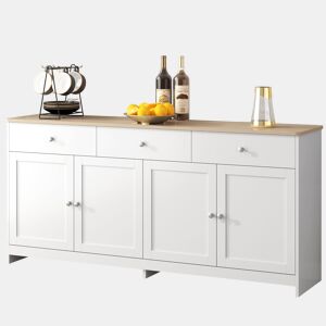 Aparador de mdf com 4 portas e 3 gavetas,branco+natural