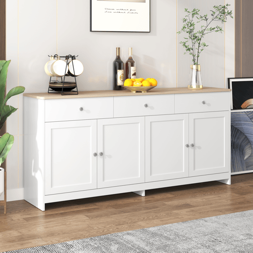 Aparador de mdf com 4 portas e 3 gavetas,branco+natural