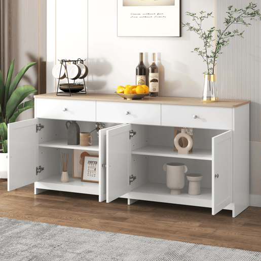 Aparador de mdf com 4 portas e 3 gavetas,branco+natural