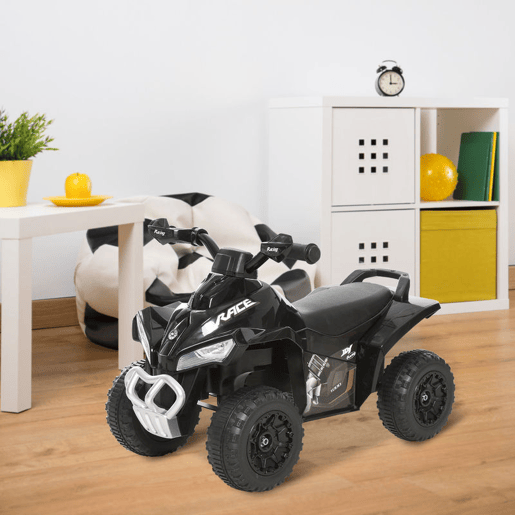 HOMCOM Quad Andador ATV para Crianças de 18-36 Meses com Luzes e Música, 4 Rodas, Suporta até 20 kg, 67,5x38x44 cm Preto