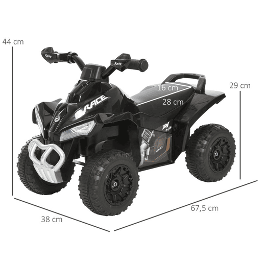 HOMCOM Quad Andador ATV para Crianças de 18-36 Meses com Luzes e Música, 4 Rodas, Suporta até 20 kg, 67,5x38x44 cm Preto