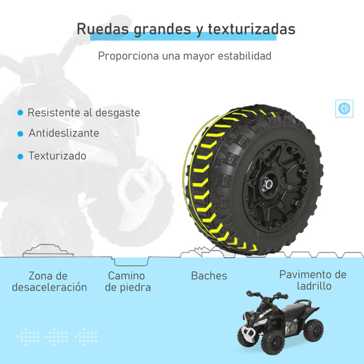 HOMCOM Quad Andador ATV para Crianças de 18-36 Meses com Luzes e Música, 4 Rodas, Suporta até 20 kg, 67,5x38x44 cm Preto