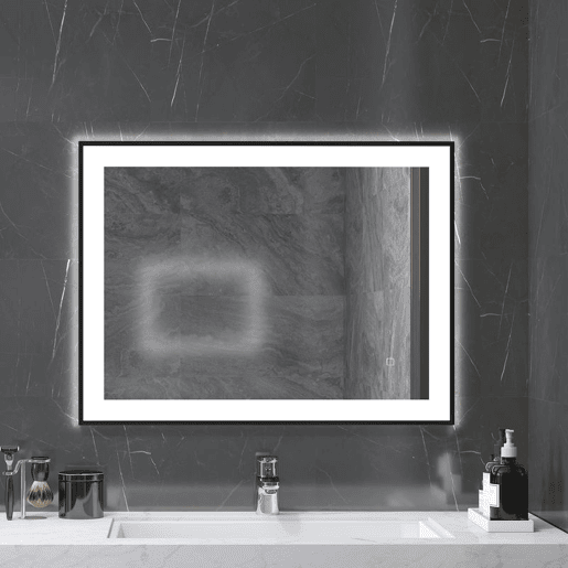 HOMCOM Espelho Casa de Banho com Luz LED 80x60 cm Espelho de Parede com Iluminação Ajustável Função Anti-Embaciamento Função Memória e Estrutura de Liga de Alumínio Preto