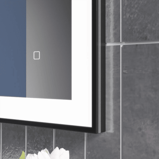 HOMCOM Espelho Casa de Banho com Luz LED 80x60 cm Espelho de Parede com Iluminação Ajustável Função Anti-Embaciamento Função Memória e Estrutura de Liga de Alumínio Preto