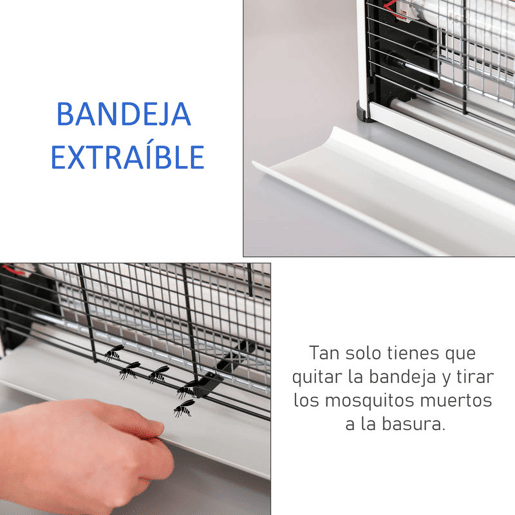 Outsunny Lâmpada Anti-Mosquitos Elétrica 30W Mata Mosquitos Elétrico com Luz UV Efeito 60 m² para Jardim Terraço Pátio 48,5x8,5x26,5 cm Prata