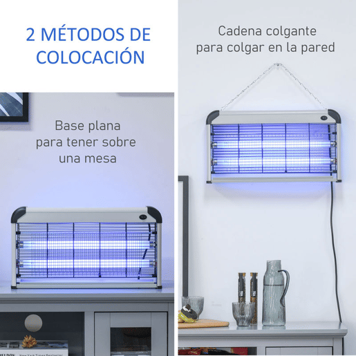 Outsunny Lâmpada Anti-Mosquitos Elétrica 30W Mata Mosquitos Elétrico com Luz UV Efeito 60 m² para Jardim Terraço Pátio 48,5x8,5x26,5 cm Prata