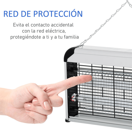 Outsunny Lâmpada Anti-Mosquitos Elétrica 30W Mata Mosquitos Elétrico com Luz UV Efeito 60 m² para Jardim Terraço Pátio 48,5x8,5x26,5 cm Prata