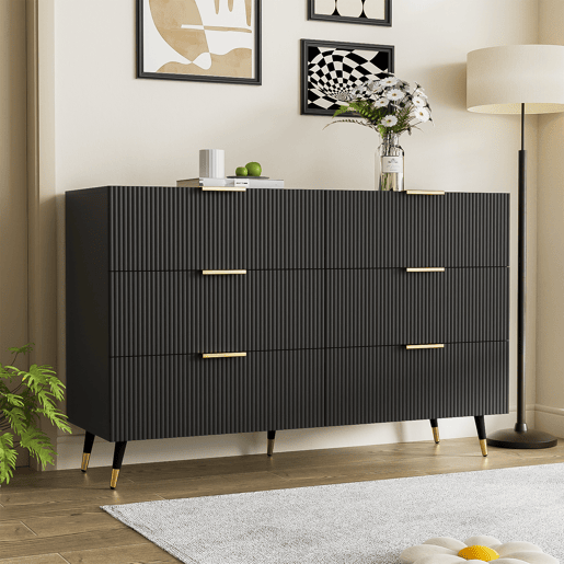 Cômoda de painel de partículas com 6 gavetas,preto