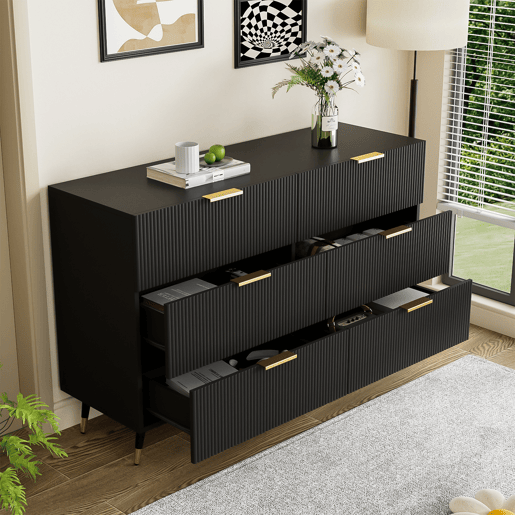 Cômoda de painel de partículas com 6 gavetas,preto