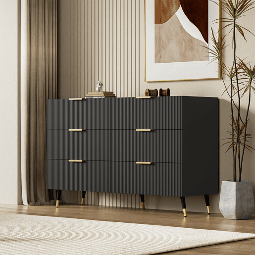 Cômoda de painel de partículas com 6 gavetas,preto