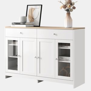 Aparador de mdf com 4 portas e 2 gavetas,branco+natural