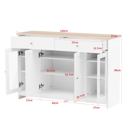 Aparador de mdf com 4 portas e 2 gavetas,branco+natural