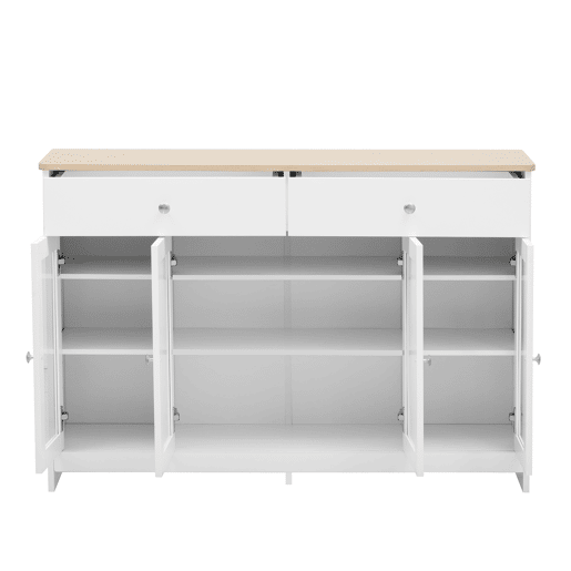 Aparador de mdf com 4 portas e 2 gavetas,branco+natural