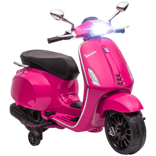 AIYAPLAY Moto Elétrica para Crianças de 3-6 Anos com Licença Vespa Motocicleta de Bateria 6V com USB MP3 Luz LED Rádio FM Moto para Crianças com Velocidade 3 kmh Carga 35 kg 107x47x73 cm Rosa