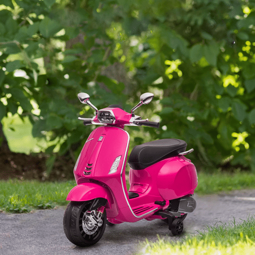 AIYAPLAY Moto Elétrica para Crianças de 3-6 Anos com Licença Vespa Motocicleta de Bateria 6V com USB MP3 Luz LED Rádio FM Moto para Crianças com Velocidade 3 kmh Carga 35 kg 107x47x73 cm Rosa