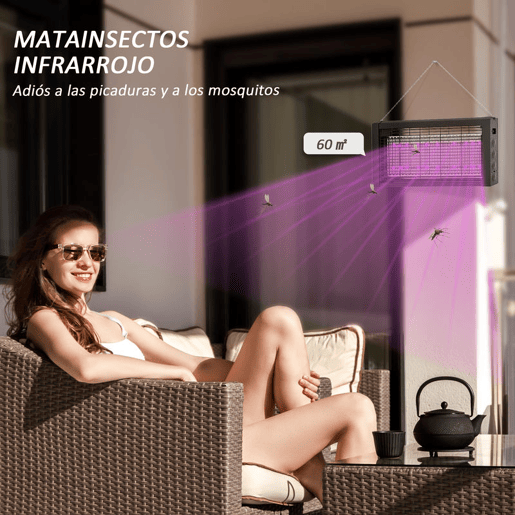 HOMCOM Lâmpada Anti-Mosquitos com Luz LED Mata Mosquitos Elétrico 8W Efetivo para 60 m² com Corrente para Interior Jardim Terraço Pátio 49x6x25 cm Preto