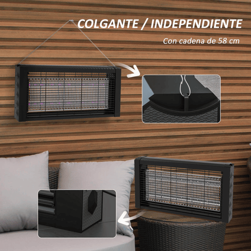 HOMCOM Lâmpada Anti-Mosquitos com Luz LED Mata Mosquitos Elétrico 8W Efetivo para 60 m² com Corrente para Interior Jardim Terraço Pátio 49x6x25 cm Preto