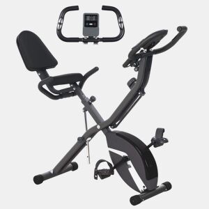 SPORTNOW Bicicleta Estática Dobrável com Resistência Magnética de 8 Níveis Bicicleta Estática Dobrável com Encosto Volante Ecrã LCD e Banda de Resistência Carga 110 kg 43x97x109 cm Preto