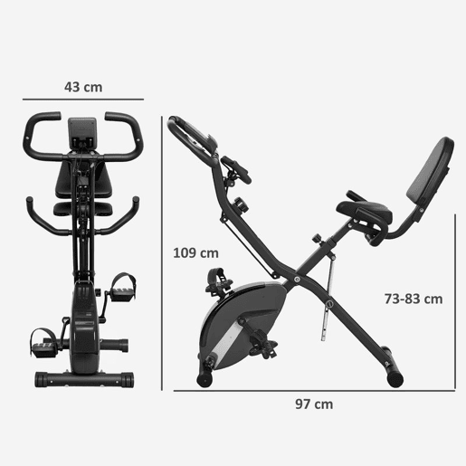 SPORTNOW Bicicleta Estática Dobrável com Resistência Magnética de 8 Níveis Bicicleta Estática Dobrável com Encosto Volante Ecrã LCD e Banda de Resistência Carga 110 kg 43x97x109 cm Preto
