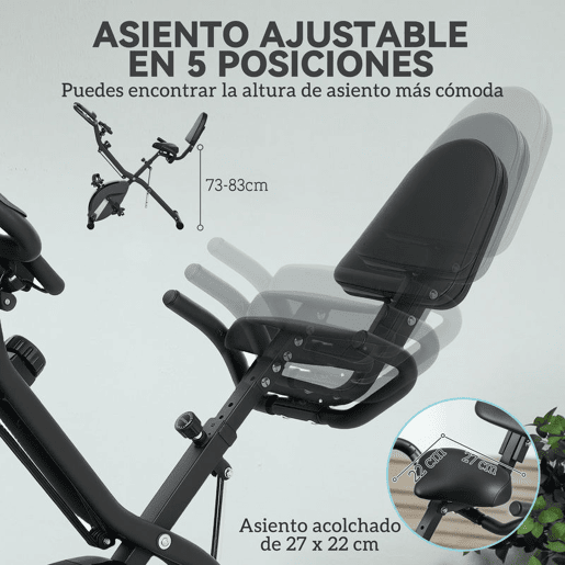 SPORTNOW Bicicleta Estática Dobrável com Resistência Magnética de 8 Níveis Bicicleta Estática Dobrável com Encosto Volante Ecrã LCD e Banda de Resistência Carga 110 kg 43x97x109 cm Preto