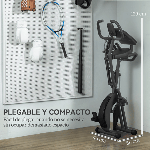 SPORTNOW Bicicleta Estática Dobrável com Resistência Magnética de 8 Níveis Bicicleta Estática Dobrável com Encosto Volante Ecrã LCD e Banda de Resistência Carga 110 kg 43x97x109 cm Preto