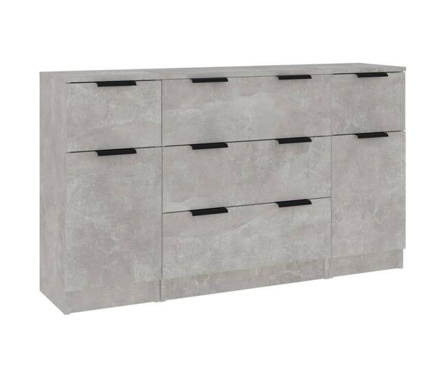 Vidaxl set de aparador 3 piezas madera contrachapada gris hormigón