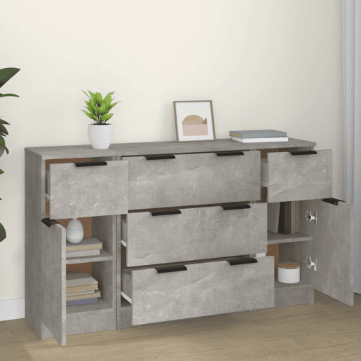 vidaXL 3 pcs conjunto de aparadores madeira processada cinza cimento