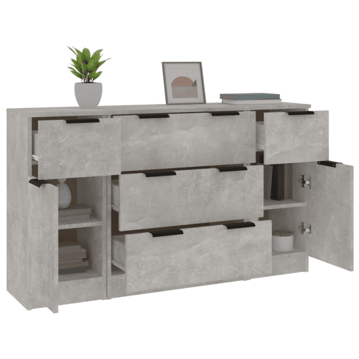 vidaXL 3 pcs conjunto de aparadores madeira processada cinza cimento