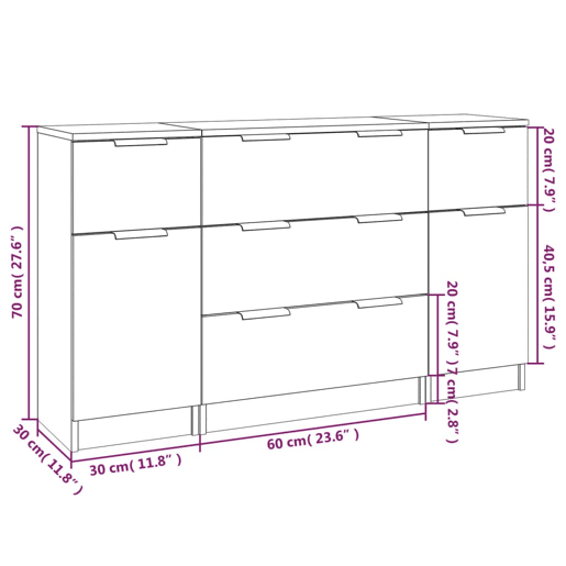 vidaXL 3 pcs conjunto de aparadores madeira processada cinza cimento