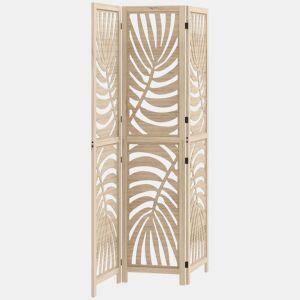 HOMCOM Biombo de 3 Painéis Separador de Ambientes Dobrável 120x170 cm com Estampado de Folhas de Palmeira Tropical Madeira