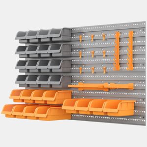 DURHAND Prateleira de Parede Organizador de Ferramentas Prateleiras de Armazenamento com 28 Caixas Empilháveis u200Bu200Be Diferentes Ganchos 95,5x22,5x53,5 cm Cinza e Laranja
