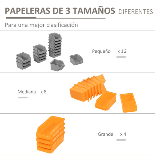 DURHAND Prateleira de Parede Organizador de Ferramentas Prateleiras de Armazenamento com 28 Caixas Empilháveis u200Bu200Be Diferentes Ganchos 95,5x22,5x53,5 cm Cinza e Laranja