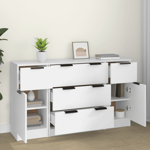 vidaXL 3 pcs conjunto de aparadores madeira processada branco vidaXL 3 pcs conjunto de aparadores madeira processada branco