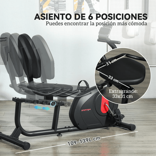 SPORTNOW Bicicleta Estática Silenciosa de 8 Níveis de Resistência Magnética com Assento Ajustável Ecrã LCD e Suporte para Telemóvel para Treino em Casa Carga 100 kg 103-139x61x100,5 cm Preto