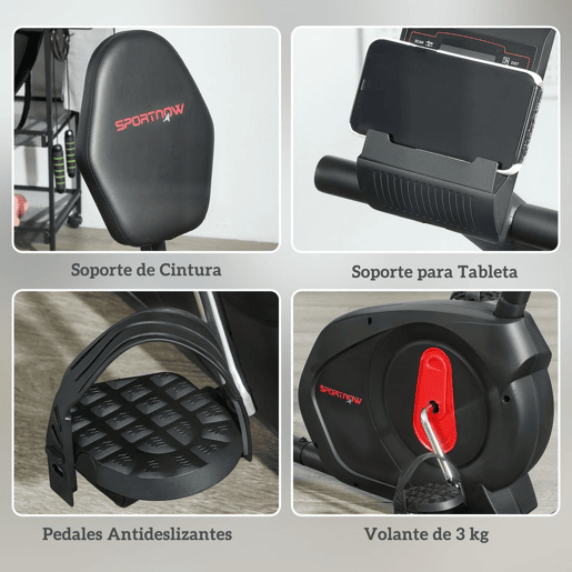 SPORTNOW Bicicleta Estática Silenciosa de 8 Níveis de Resistência Magnética com Assento Ajustável Ecrã LCD e Suporte para Telemóvel para Treino em Casa Carga 100 kg 103-139x61x100,5 cm Preto